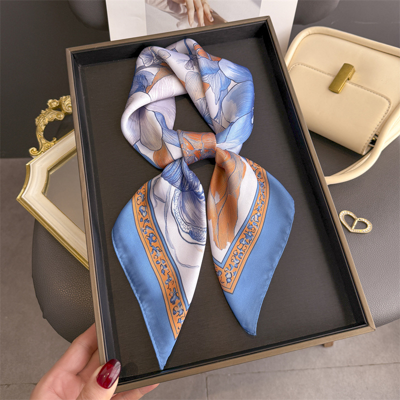 Women Fashion Necktie - Foulard carré en soie Hijab imprimé