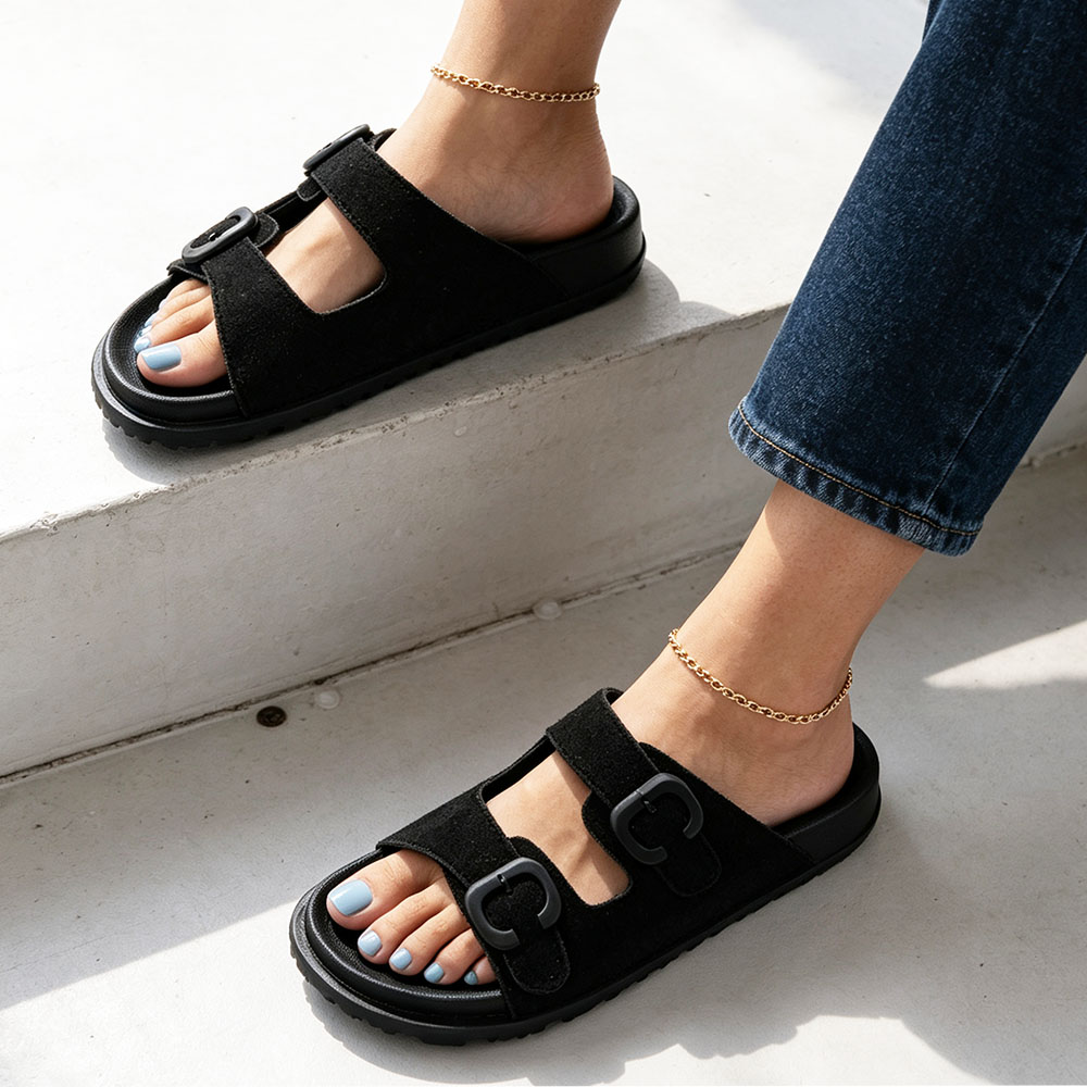 Sandales plates à double boucl - Women'S Fashion Korea avis et prix