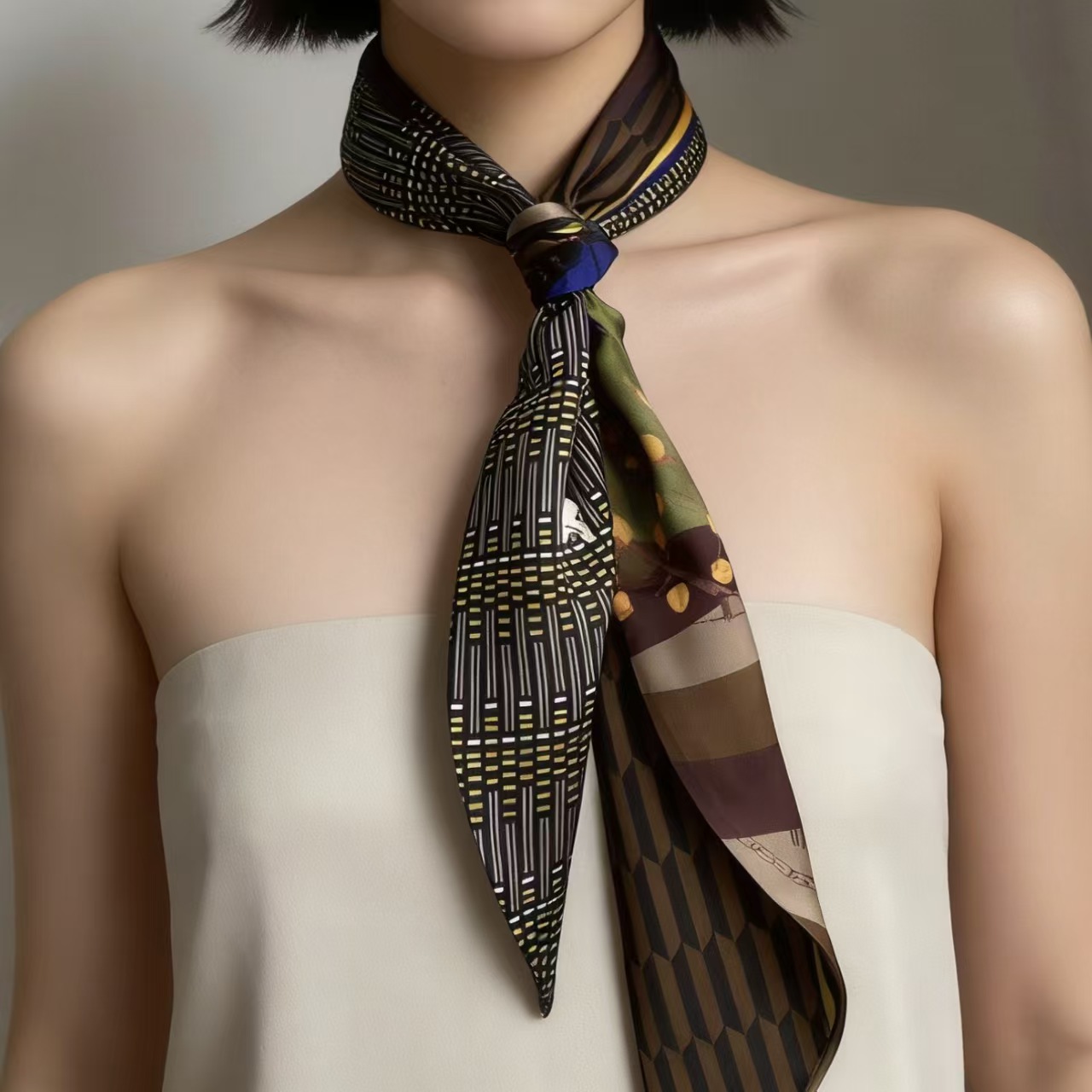 Foulard en soie biaisé imprimé - Women Fashion Necktie avis et prix