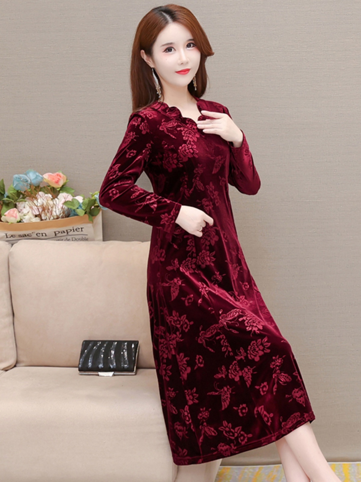 Robe élégante en velours, col  - Women Fashion Over The Years avis et prix