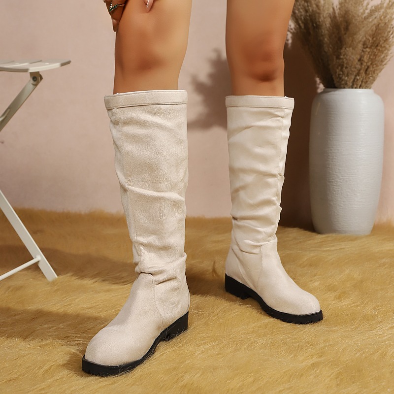 Bottes mi-hautes plissées unie - Women'S Fashion Knee High Boots avis et prix